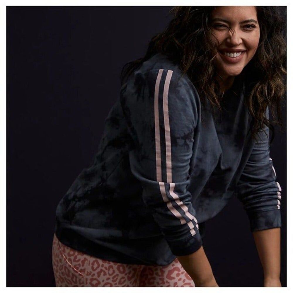 Torrid Dark Slate Grey Tie-Dye & Pink Stripe Terry Active Sweatshirt